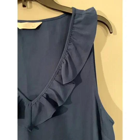 NWT LC Lauren Conrad Solid Blue Ruffle Neckline Blouse - Size L - Picture 4 of 7